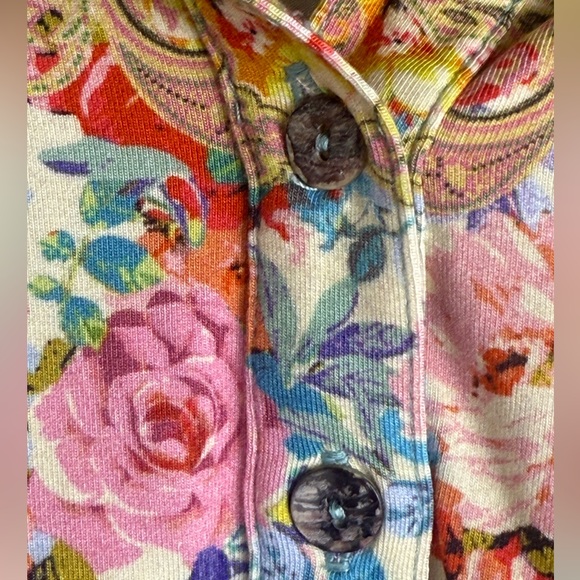 JOHNNY WAS Rivoray Floral Short Sleeve Polo Tee Women's Size Large BOHO - Picture 6 of 12